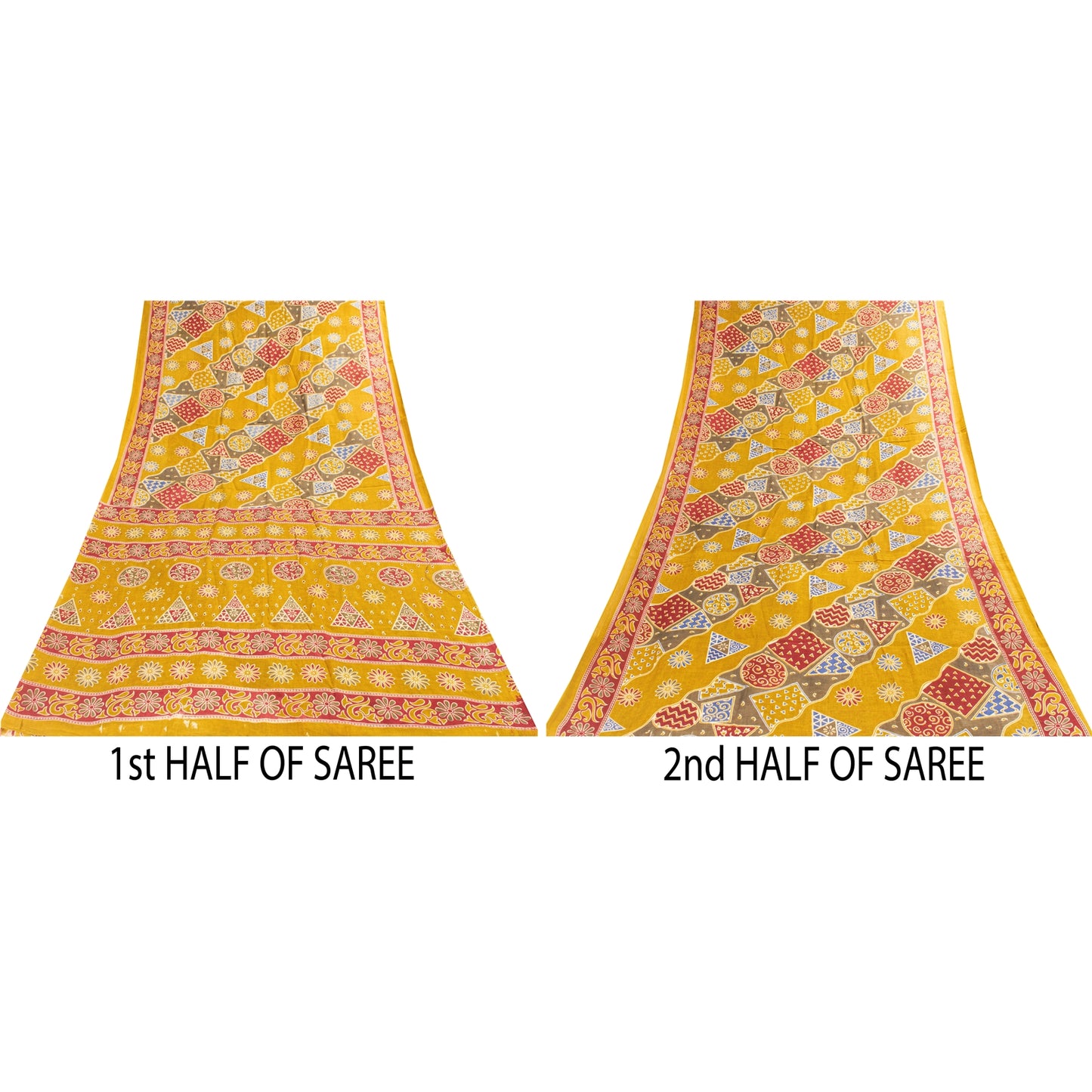 Sanskriti Vintage Sarees Indian Green Pure Cotton Print Sari 5+yd Craft Fabric