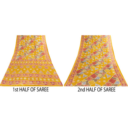 Sanskriti Vintage Sarees Indian Green Pure Cotton Print Sari 5+yd Craft Fabric