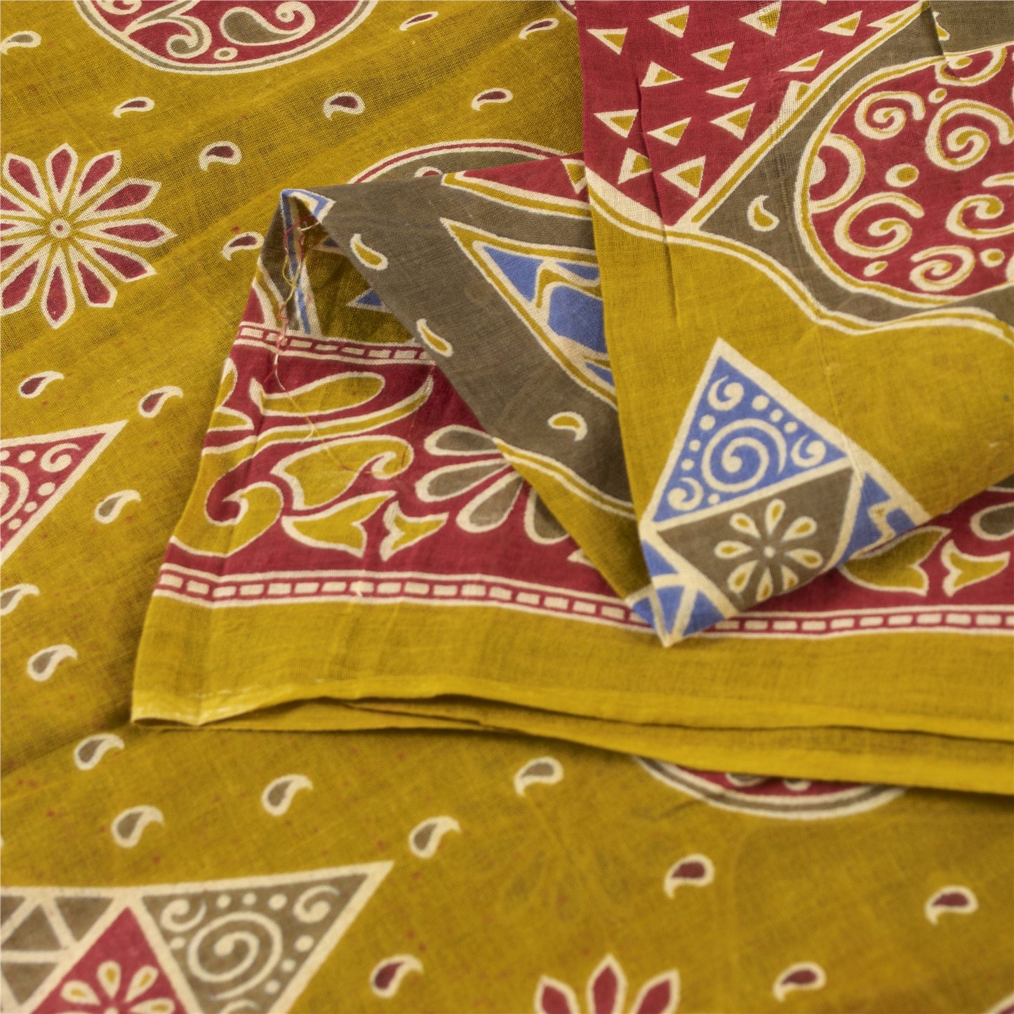 Sanskriti Vintage Sarees Indian Green Pure Cotton Print Sari 5+yd Craft Fabric