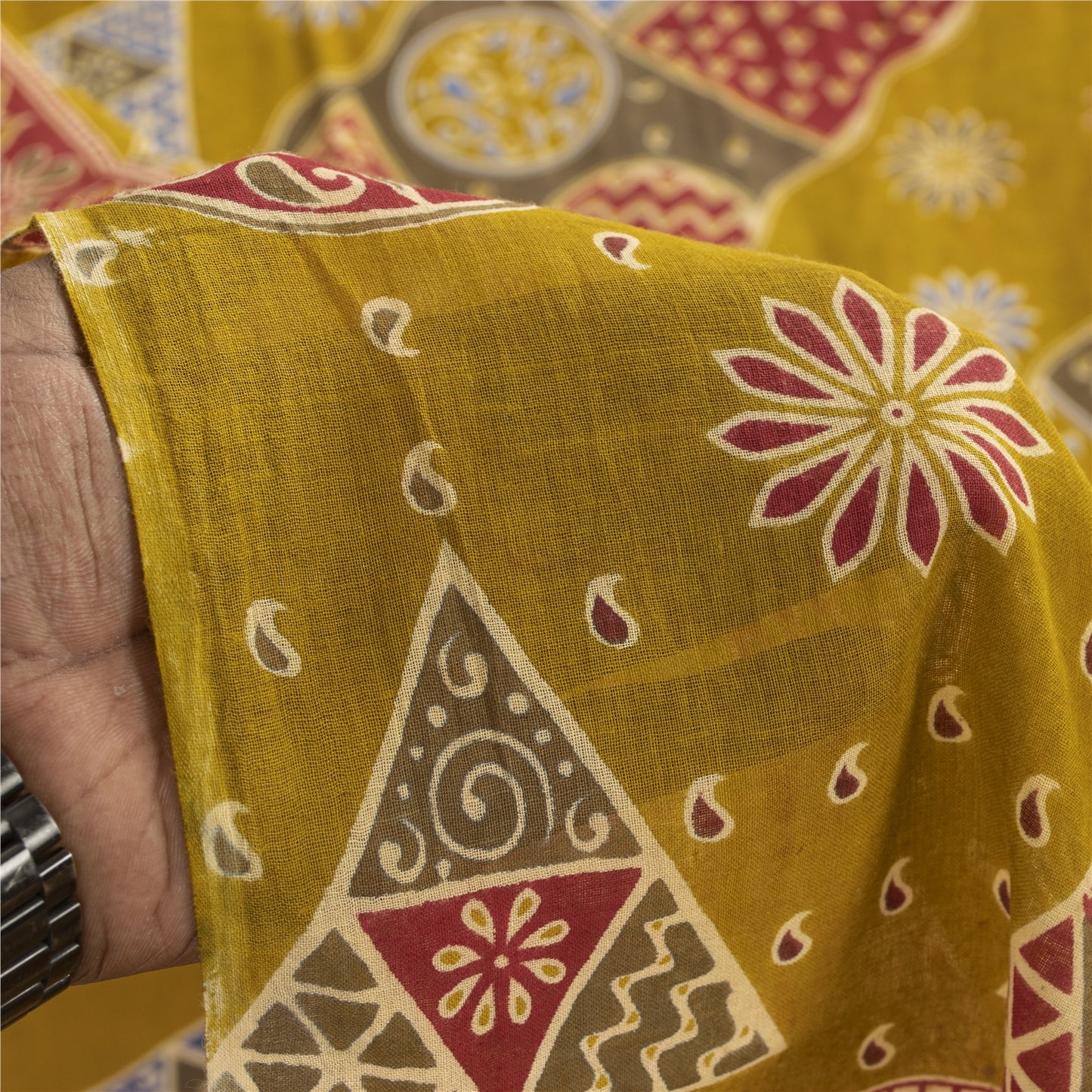 Sanskriti Vintage Sarees Indian Green Pure Cotton Print Sari 5+yd Craft Fabric