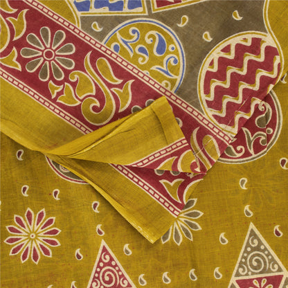 Sanskriti Vintage Sarees Indian Green Pure Cotton Print Sari 5+yd Craft Fabric