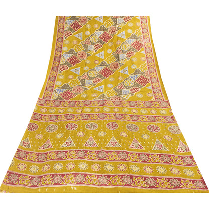 Sanskriti Vintage Sarees Indian Green Pure Cotton Print Sari 5+yd Craft Fabric