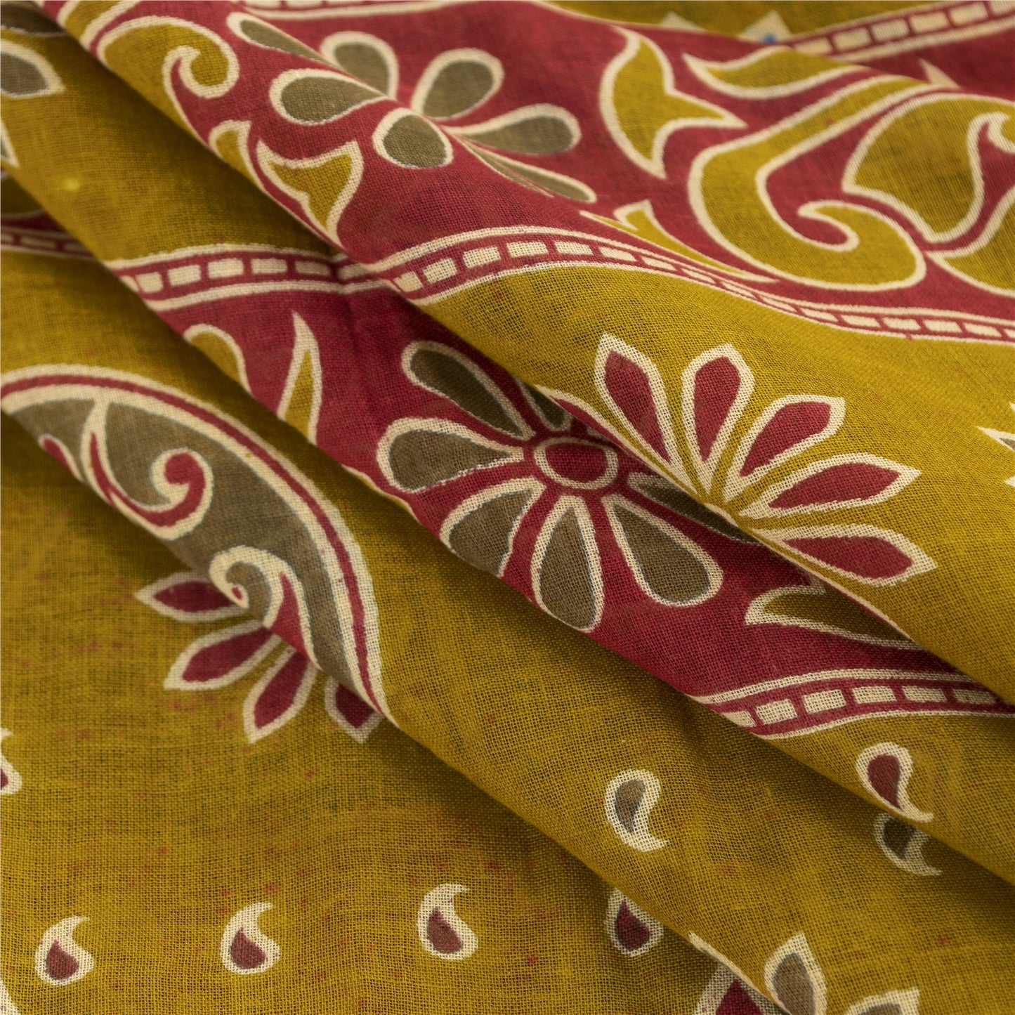 Sanskriti Vintage Sarees Indian Green Pure Cotton Print Sari 5+yd Craft Fabric