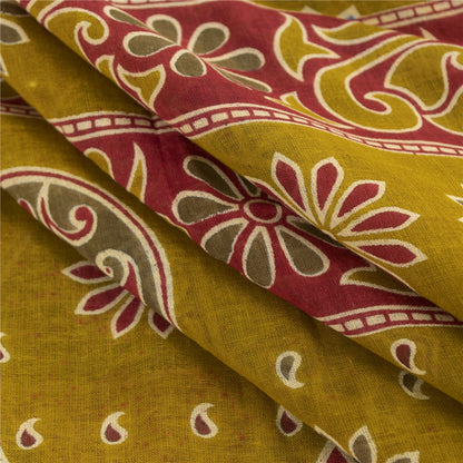 Sanskriti Vintage Sarees Indian Green Pure Cotton Print Sari 5+yd Craft Fabric