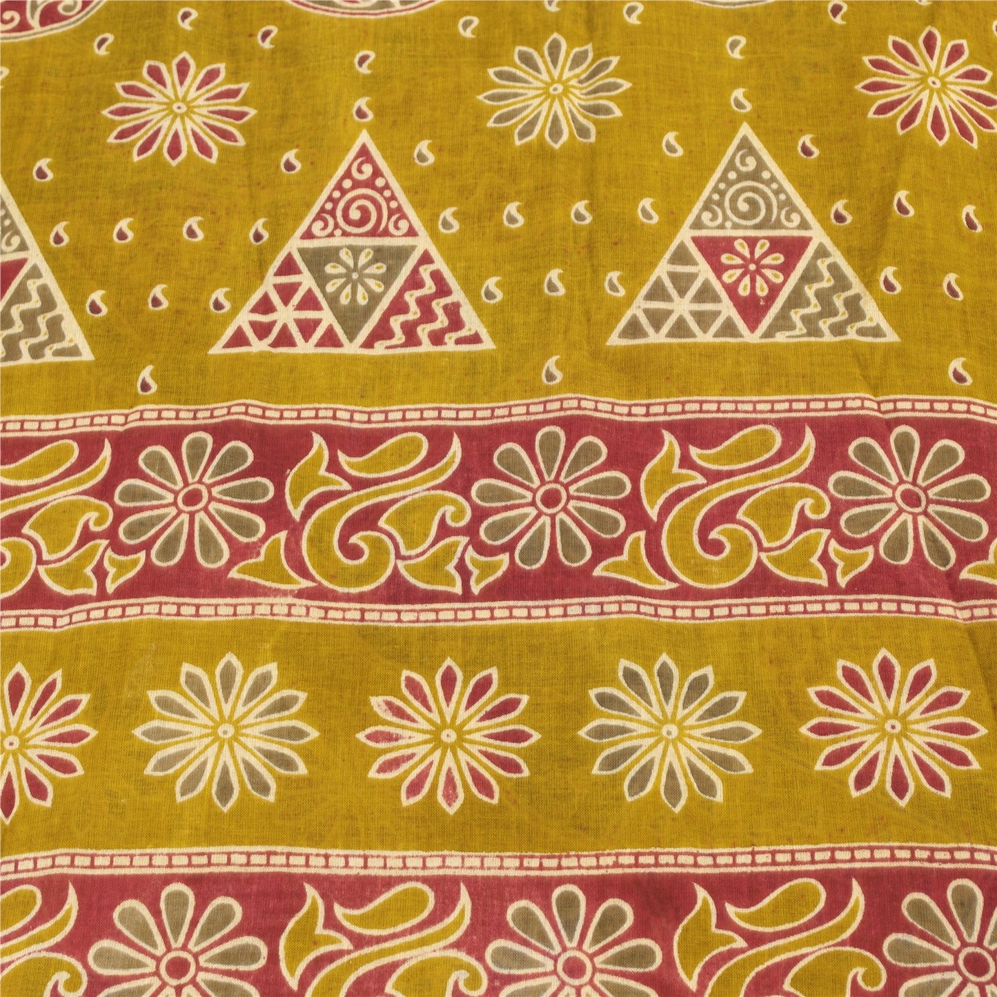 Sanskriti Vintage Sarees Indian Green Pure Cotton Print Sari 5+yd Craft Fabric