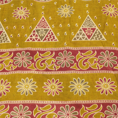 Sanskriti Vintage Sarees Indian Green Pure Cotton Print Sari 5+yd Craft Fabric