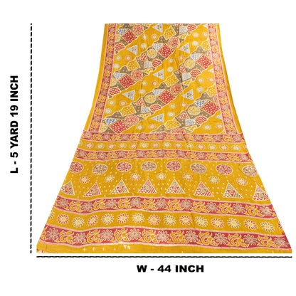 Sanskriti Vintage Sarees Indian Green Pure Cotton Print Sari 5+yd Craft Fabric