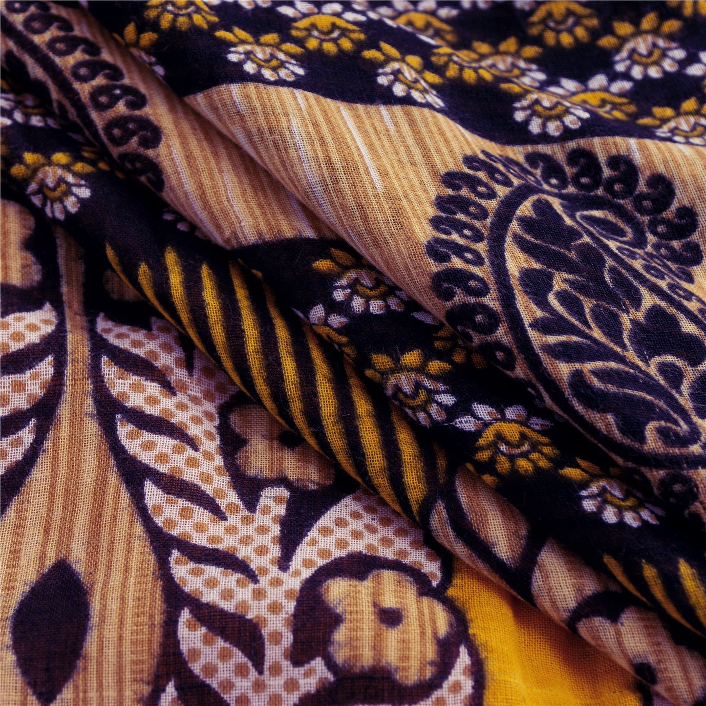 Sanskriti Vintage Sarees Indian Yellow Pure Cotton Print Sari 5+yd Craft Fabric