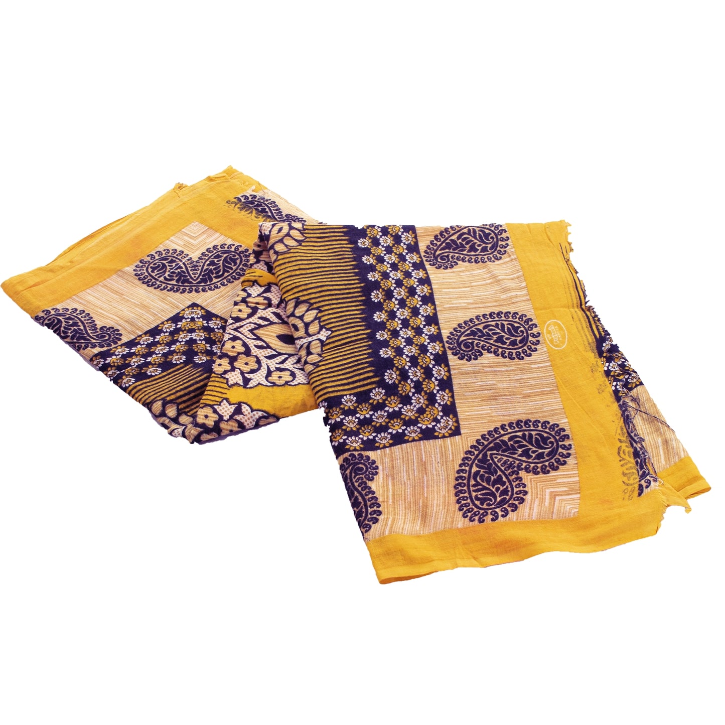 Sanskriti Vintage Sarees Indian Yellow Pure Cotton Print Sari 5+yd Craft Fabric