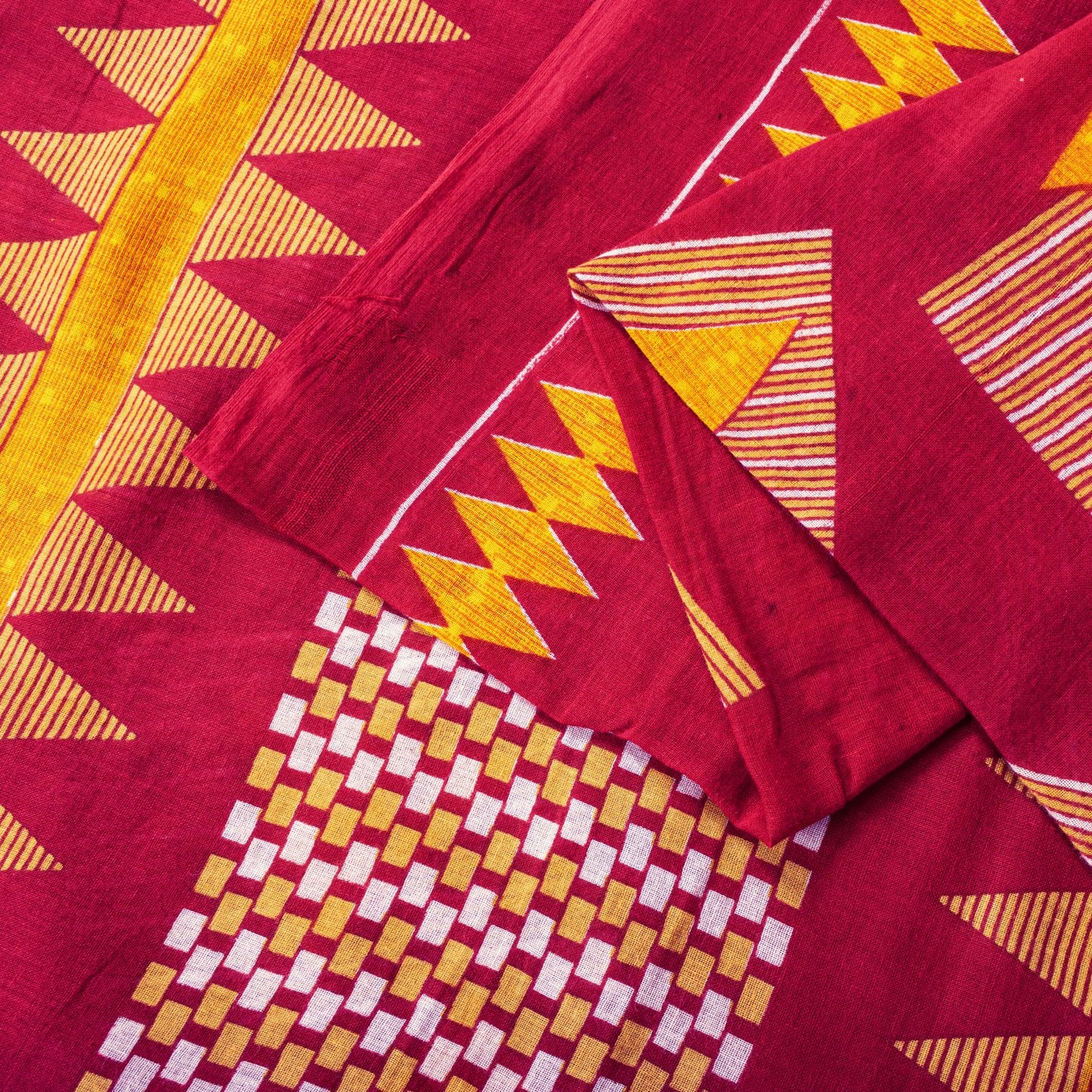 Sanskriti Vintage Saree Red Pure Cotton Geometric Printed Sari 5+YD Fabric Craft