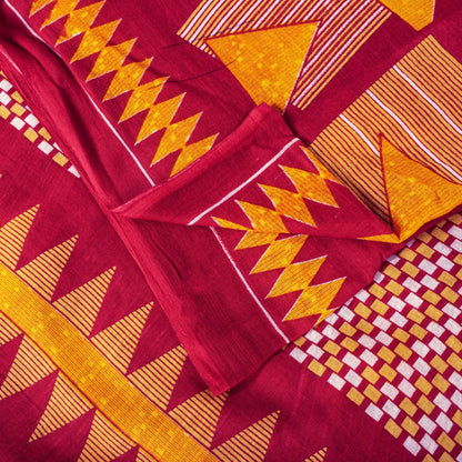 Sanskriti Vintage Saree Red Pure Cotton Geometric Printed Sari 5+YD Fabric Craft