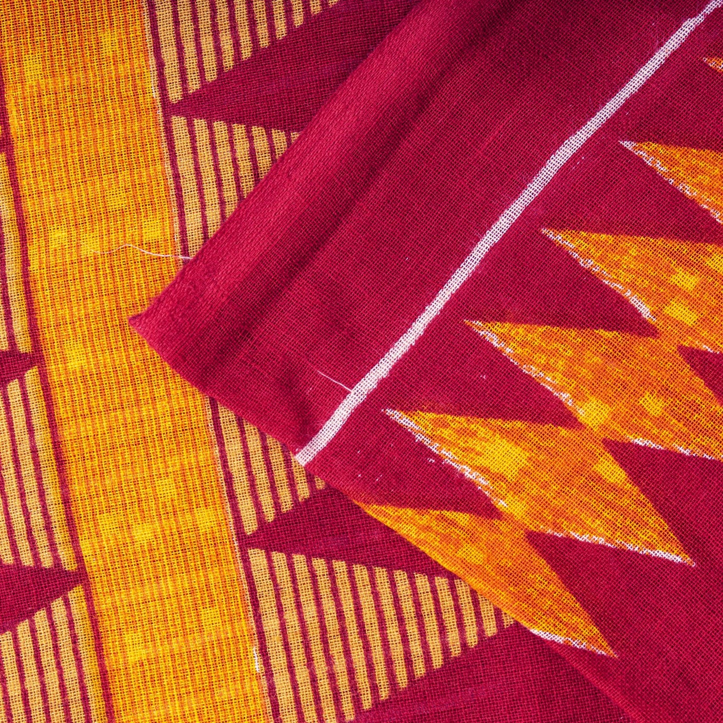 Sanskriti Vintage Saree Red Pure Cotton Geometric Printed Sari 5+YD Fabric Craft