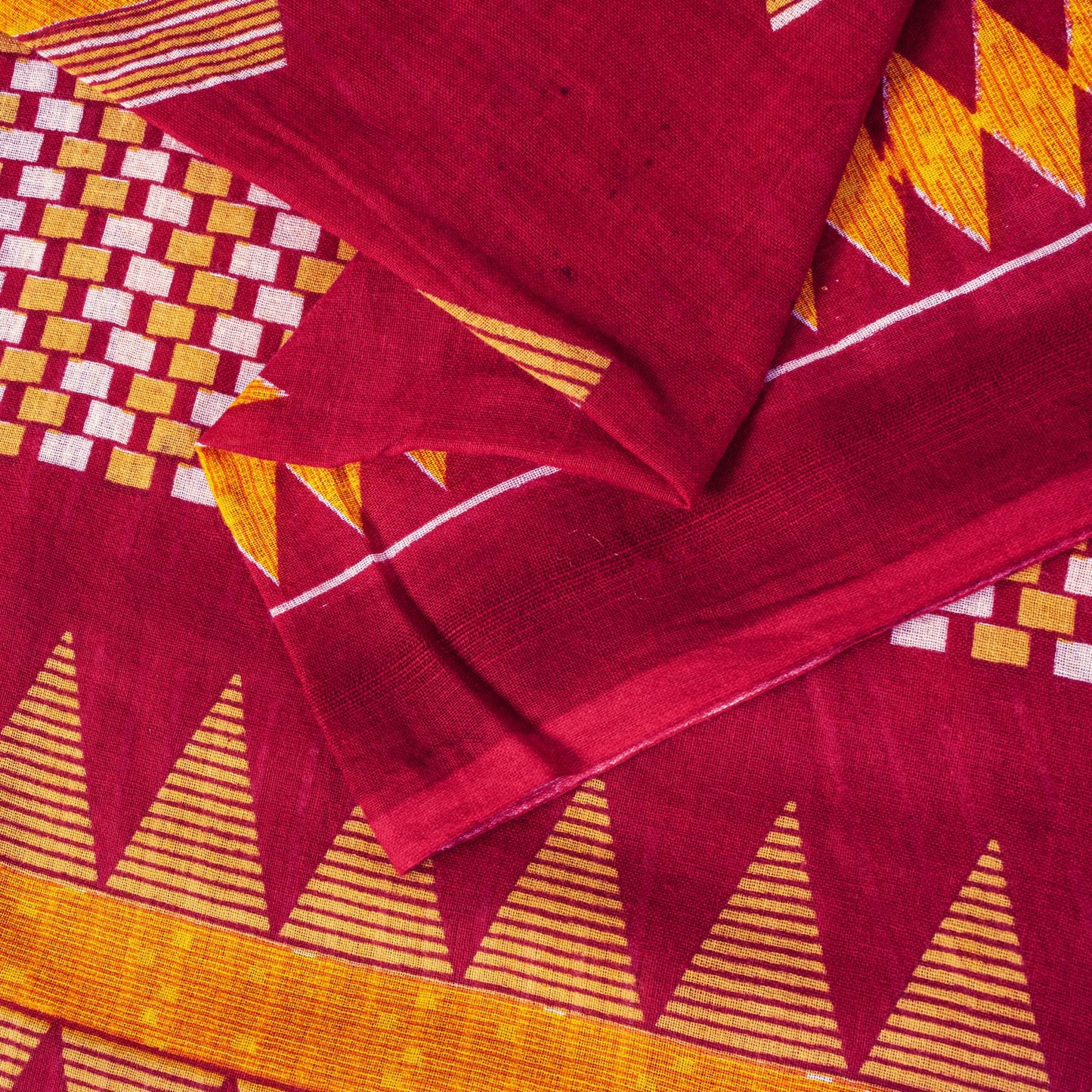 Sanskriti Vintage Saree Red Pure Cotton Geometric Printed Sari 5+YD Fabric Craft