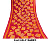 Sanskriti Vintage Saree Red Pure Cotton Geometric Printed Sari 5+YD Fabric Craft