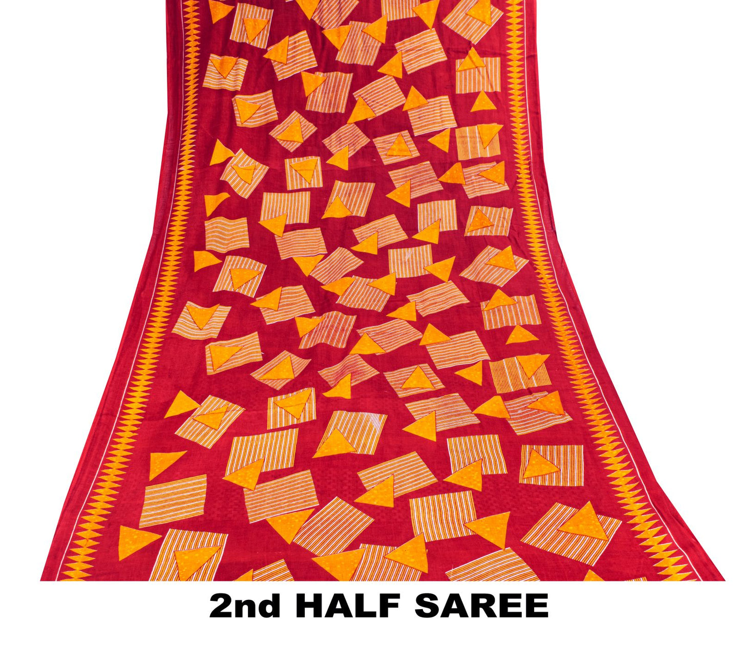 Sanskriti Vintage Saree Red Pure Cotton Geometric Printed Sari 5+YD Fabric Craft