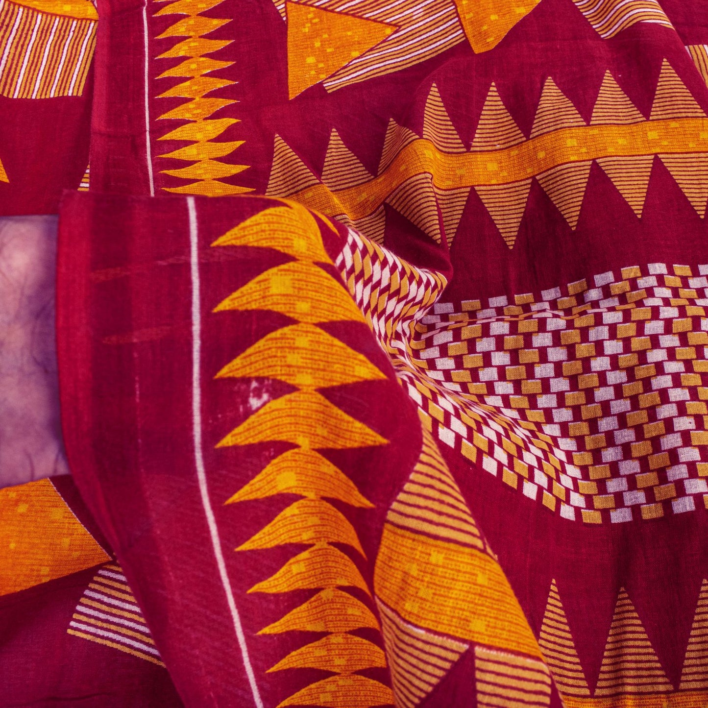 Sanskriti Vintage Saree Red Pure Cotton Geometric Printed Sari 5+YD Fabric Craft