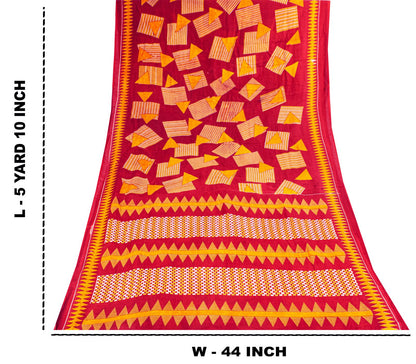 Sanskriti Vintage Saree Red Pure Cotton Geometric Printed Sari 5+YD Fabric Craft