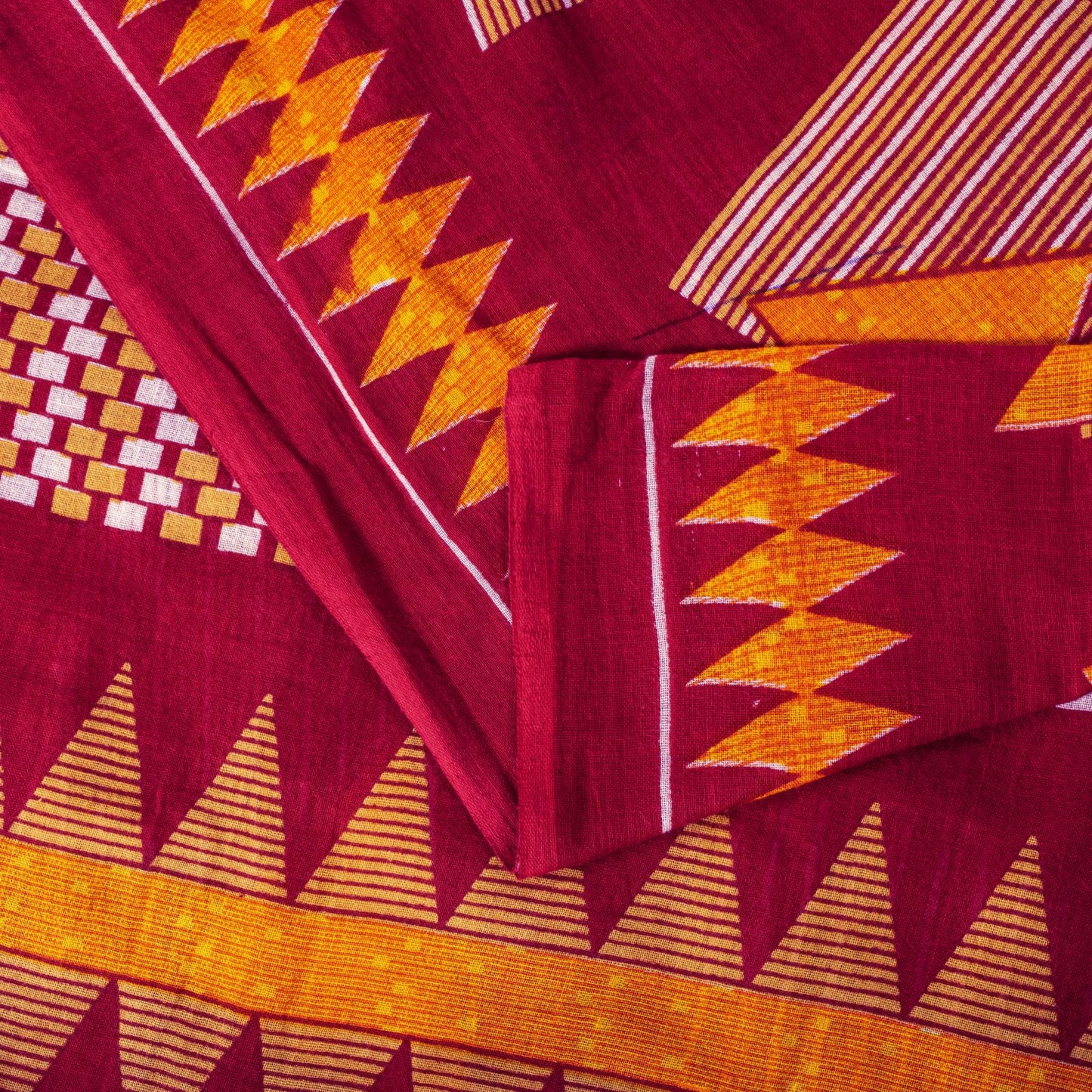 Sanskriti Vintage Saree Red Pure Cotton Geometric Printed Sari 5+YD Fabric Craft