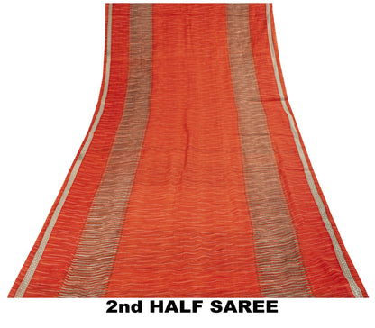 Vintage Saree Red 100% Pure Cotton Geometric Print Sari 5+YD Craft Sewing Fabric