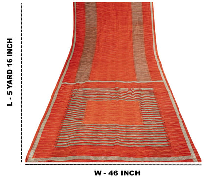 Vintage Saree Red 100% Pure Cotton Geometric Print Sari 5+YD Craft Sewing Fabric