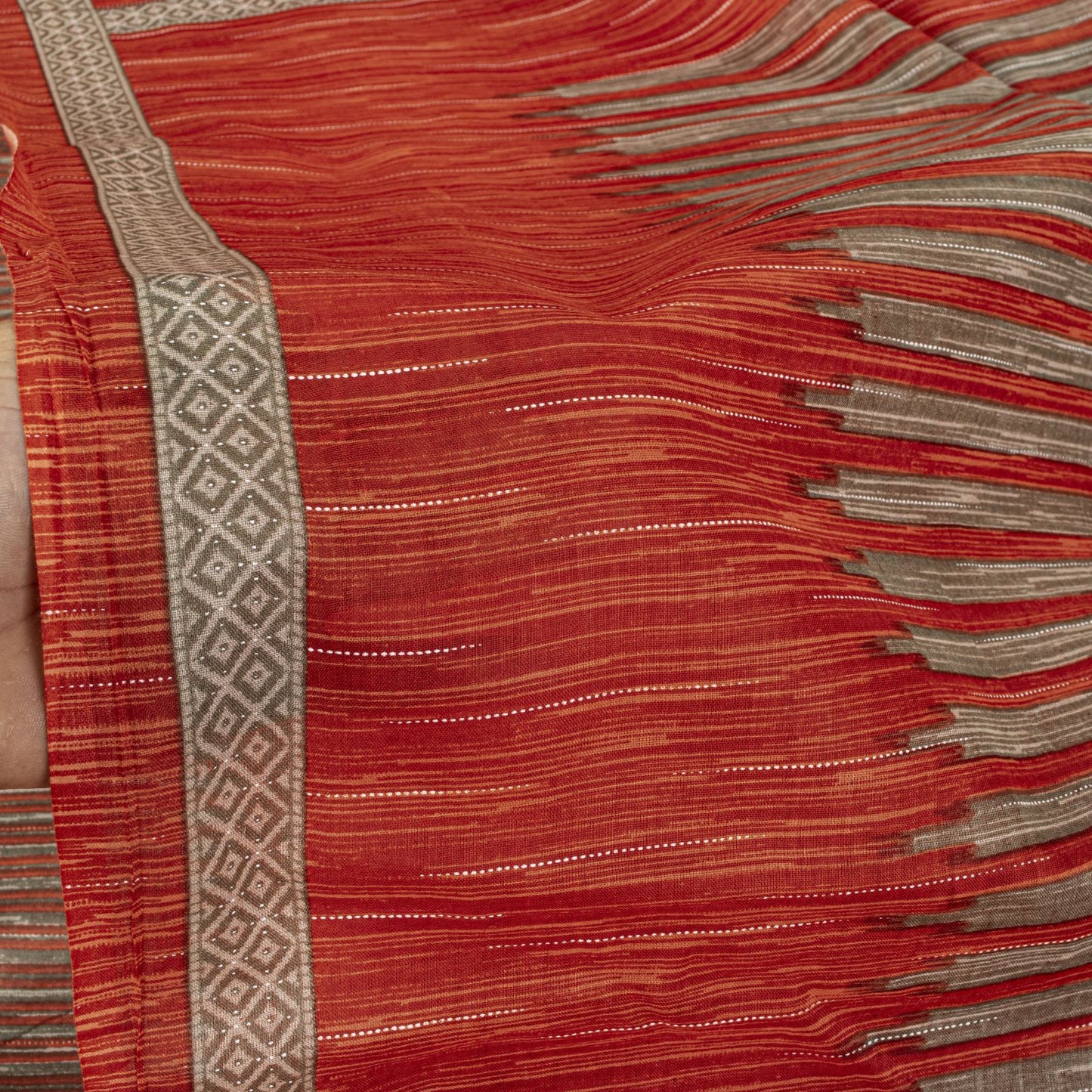 Vintage Saree Red 100% Pure Cotton Geometric Print Sari 5+YD Craft Sewing Fabric