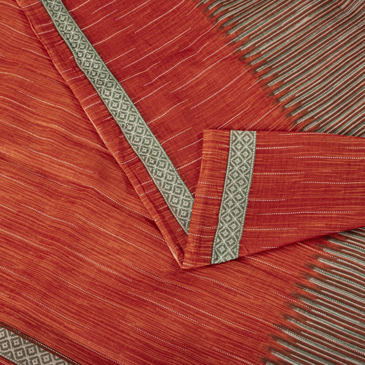Vintage Saree Red 100% Pure Cotton Geometric Print Sari 5+YD Craft Sewing Fabric