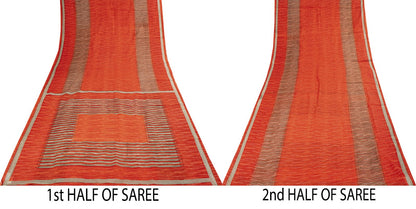Vintage Saree Red 100% Pure Cotton Geometric Print Sari 5+YD Craft Sewing Fabric