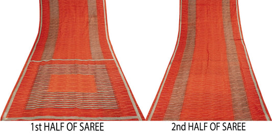 Vintage Saree Red 100% Pure Cotton Geometric Print Sari 5+YD Craft Sewing Fabric