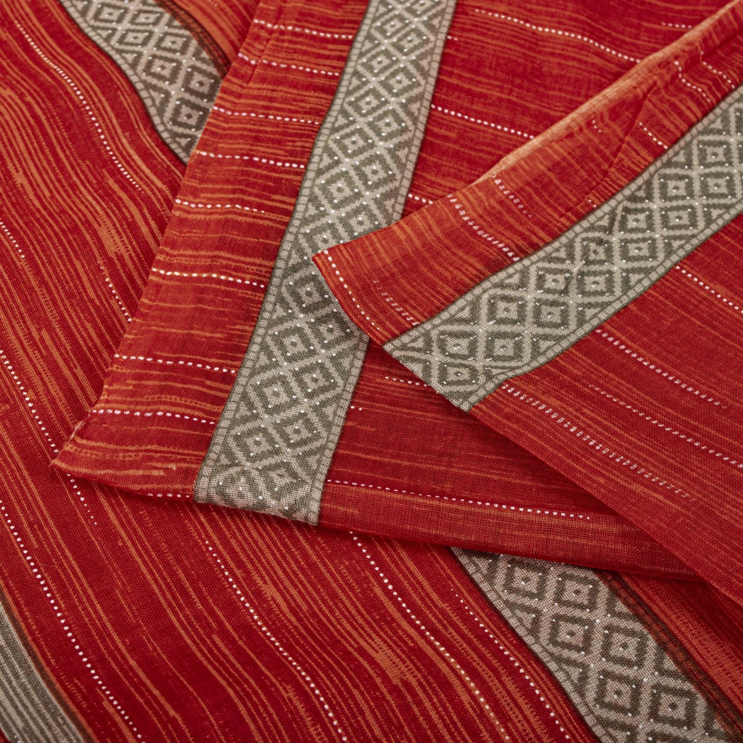 Vintage Saree Red 100% Pure Cotton Geometric Print Sari 5+YD Craft Sewing Fabric