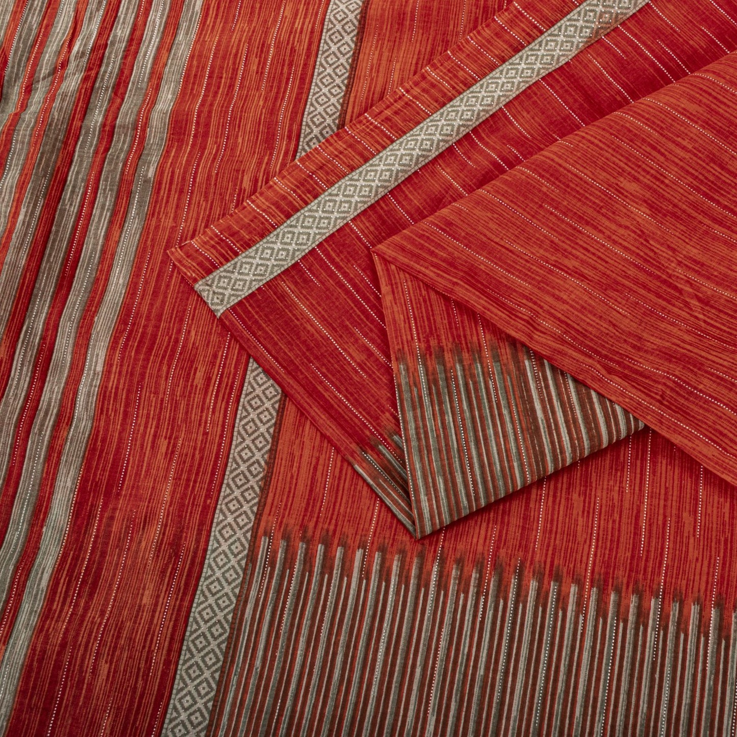 Vintage Saree Red 100% Pure Cotton Geometric Print Sari 5+YD Craft Sewing Fabric