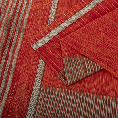 Vintage Saree Red 100% Pure Cotton Geometric Print Sari 5+YD Craft Sewing Fabric