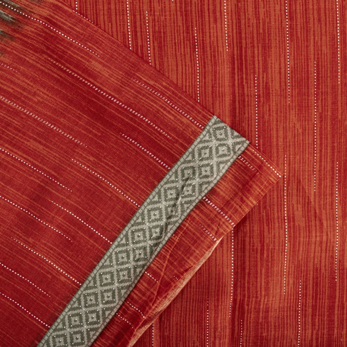Vintage Saree Red 100% Pure Cotton Geometric Print Sari 5+YD Craft Sewing Fabric
