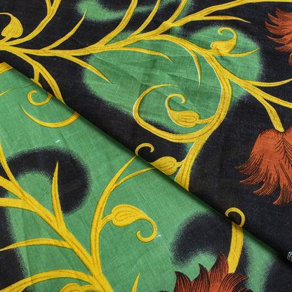 Sanskriti Vintage Saree Black-Green 100% Pure Cotton Digital Printed Sari 5+YD Craft Sewing Fabric
