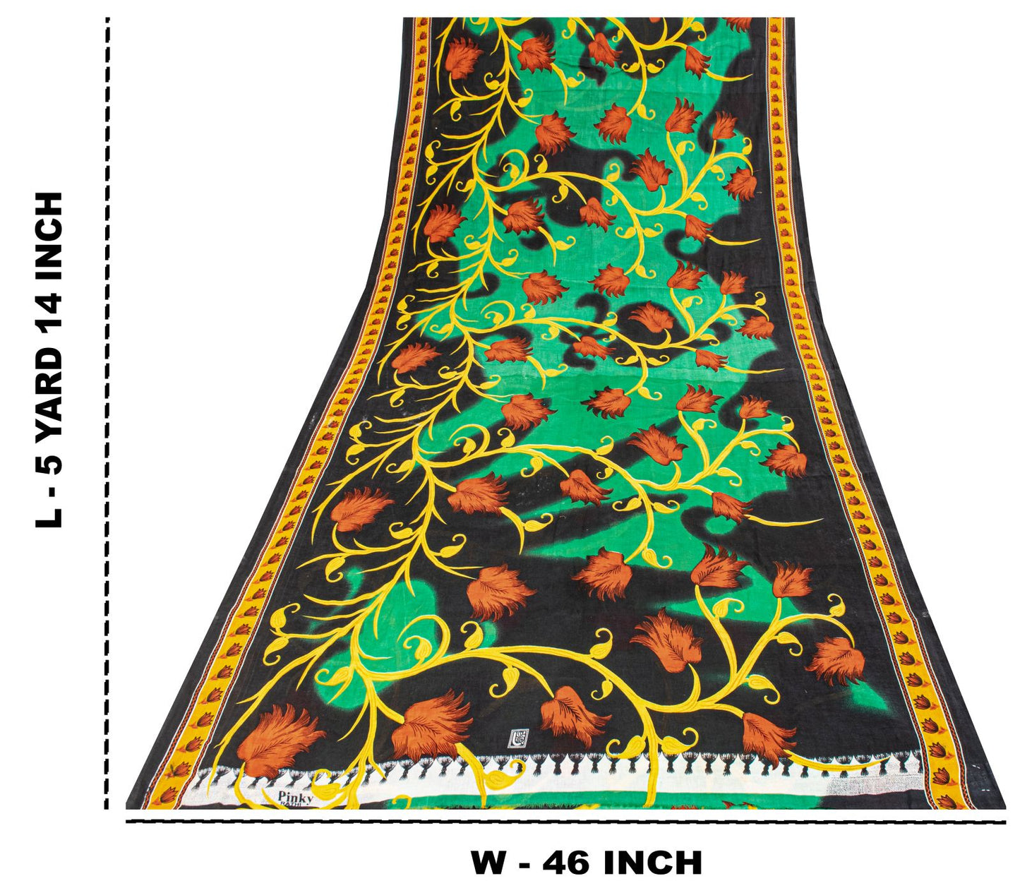 Sanskriti Vintage Saree Black-Green 100% Pure Cotton Digital Printed Sari 5+YD Craft Sewing Fabric