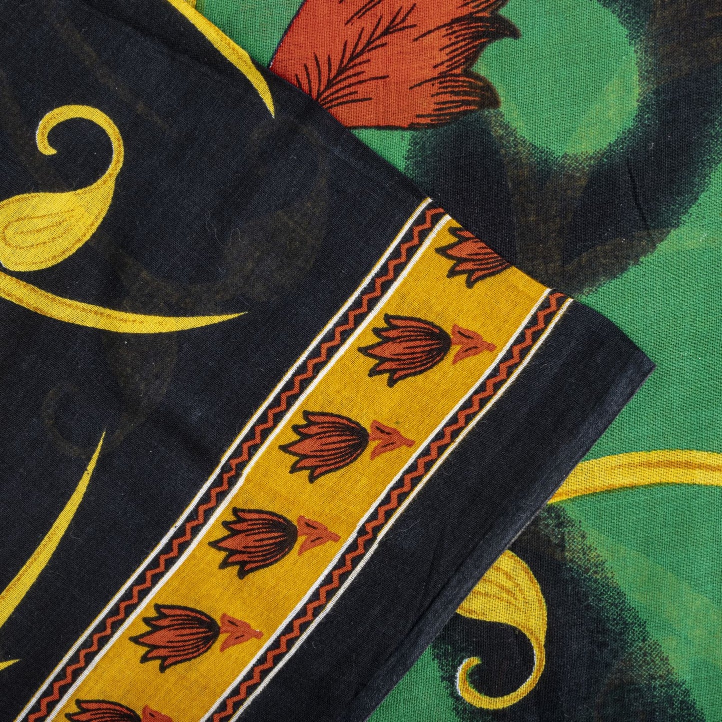 Sanskriti Vintage Saree Black-Green 100% Pure Cotton Digital Printed Sari 5+YD Craft Sewing Fabric