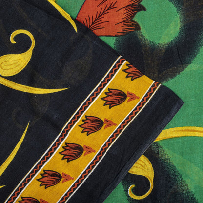 Sanskriti Vintage Saree Black-Green 100% Pure Cotton Digital Printed Sari 5+YD Craft Sewing Fabric