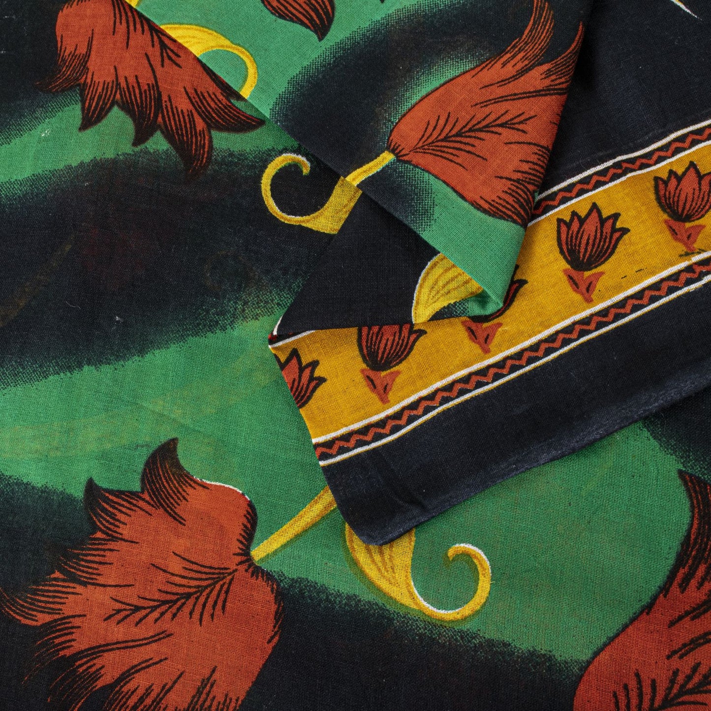 Sanskriti Vintage Saree Black-Green 100% Pure Cotton Digital Printed Sari 5+YD Craft Sewing Fabric
