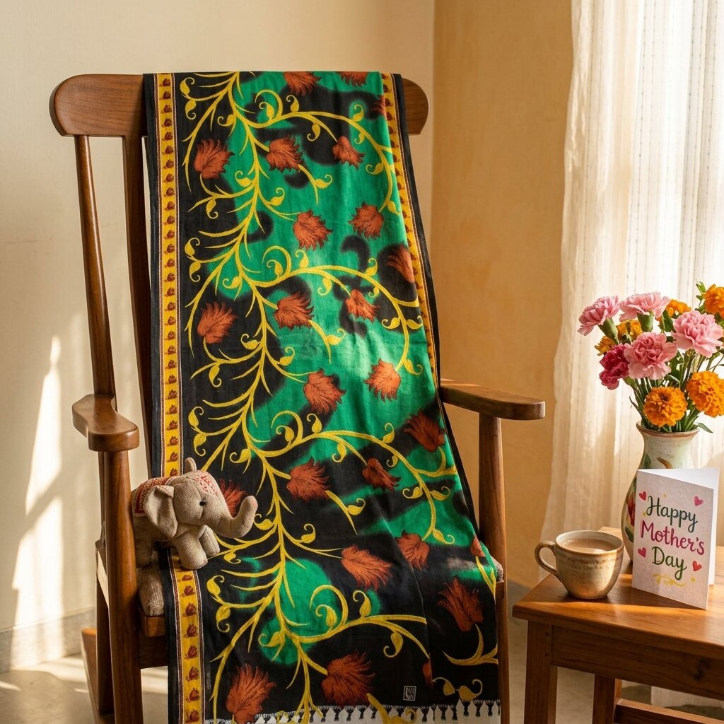 Sanskriti Vintage Saree Black-Green 100% Pure Cotton Digital Printed Sari 5+YD Craft Sewing Fabric