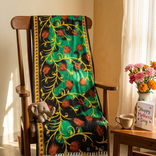 Sanskriti Vintage Saree Black-Green 100% Pure Cotton Digital Printed Sari 5+YD Craft Sewing Fabric