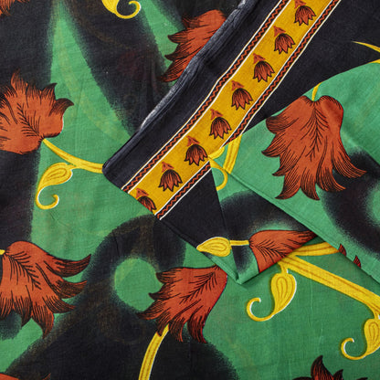 Sanskriti Vintage Saree Black-Green 100% Pure Cotton Digital Printed Sari 5+YD Craft Sewing Fabric