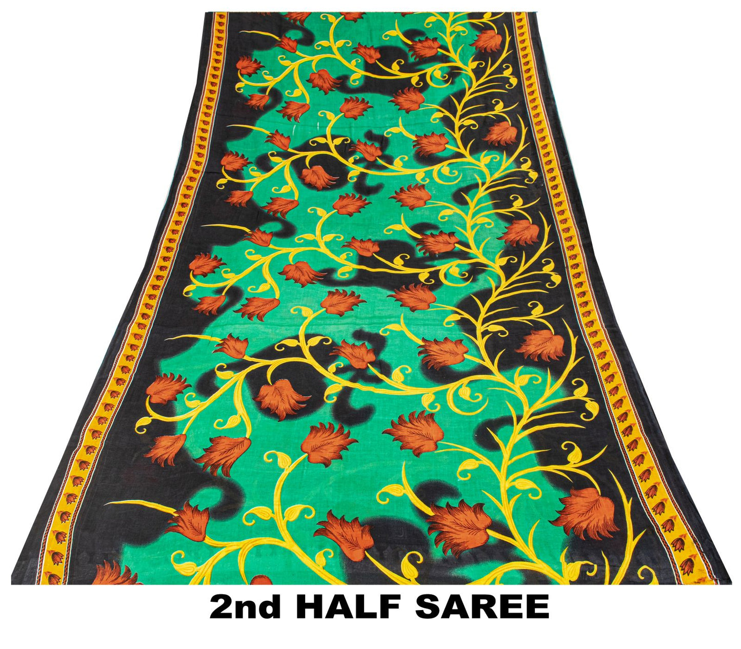 Sanskriti Vintage Saree Black-Green 100% Pure Cotton Digital Printed Sari 5+YD Craft Sewing Fabric