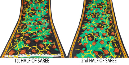 Sanskriti Vintage Saree Black-Green 100% Pure Cotton Digital Printed Sari 5+YD Craft Sewing Fabric