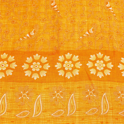 Sanskriti Vintage Sarees Red & Yellow Pure Cotton Printed Sari 5+yd Craft Fabric