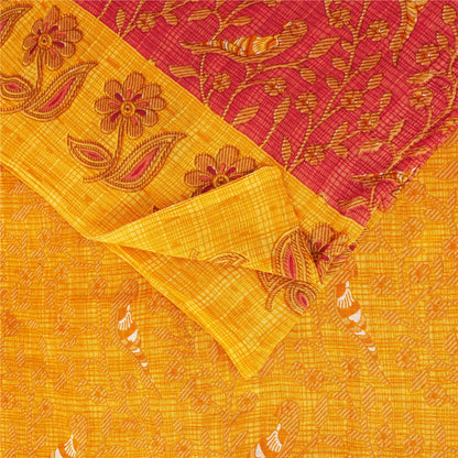 Sanskriti Vintage Sarees Red & Yellow Pure Cotton Printed Sari 5+yd Craft Fabric