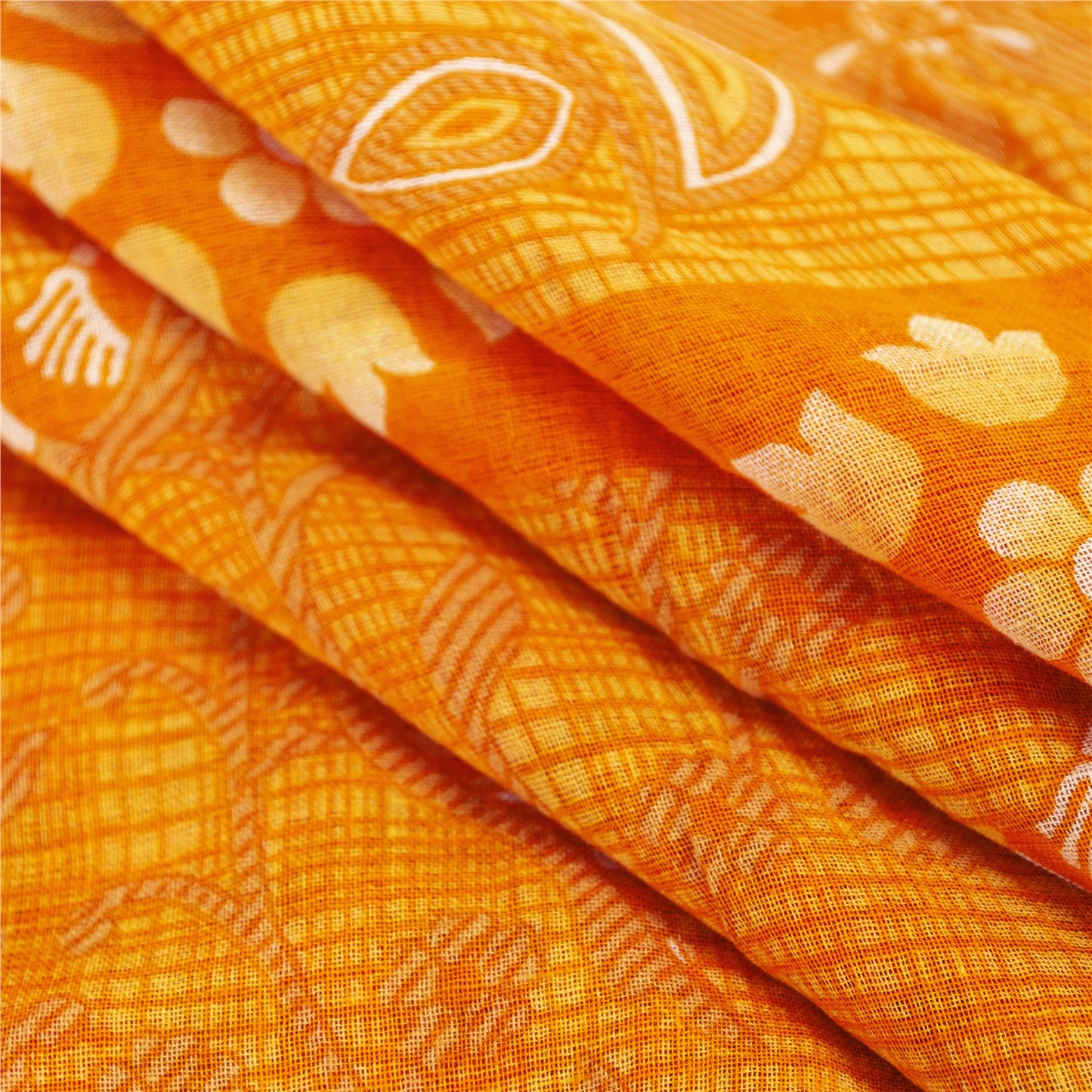 Sanskriti Vintage Sarees Red & Yellow Pure Cotton Printed Sari 5+yd Craft Fabric