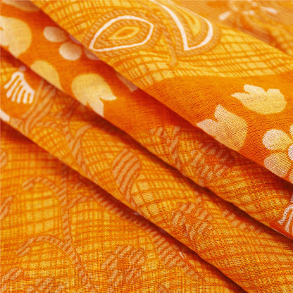 Sanskriti Vintage Sarees Red & Yellow Pure Cotton Printed Sari 5+yd Craft Fabric