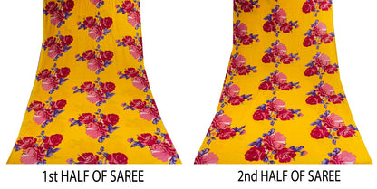 Sanskriti Vintage Saree Yellow Soft Pure Cotton Floral Digital Print Sari 5+YD
