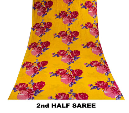 Sanskriti Vintage Saree Yellow Soft Pure Cotton Floral Digital Print Sari 5+YD