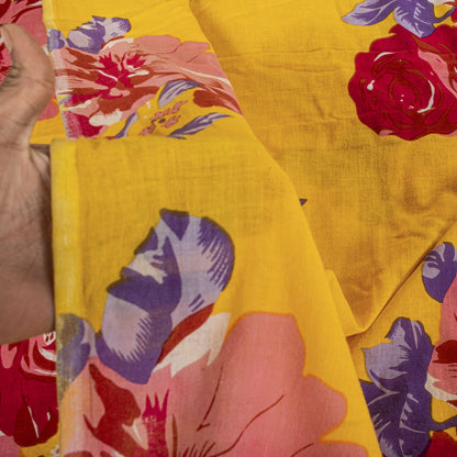 Sanskriti Vintage Saree Yellow Soft Pure Cotton Floral Digital Print Sari 5+YD