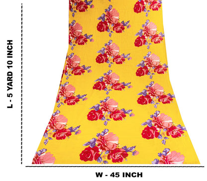 Sanskriti Vintage Saree Yellow Soft Pure Cotton Floral Digital Print Sari 5+YD